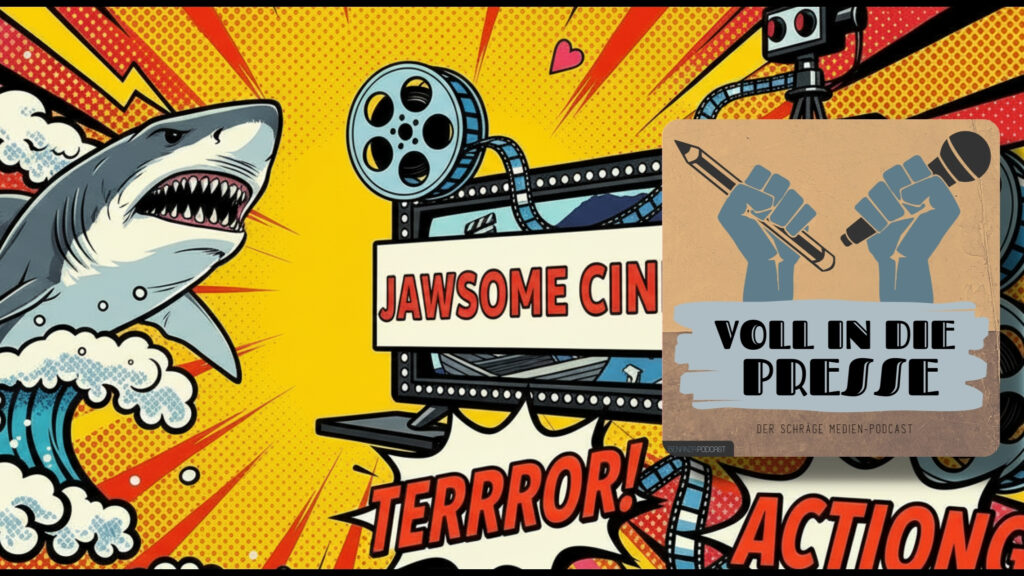 Podcast Cover Voll in die Presse Episode 109 Staffel 6 - Hai-Special