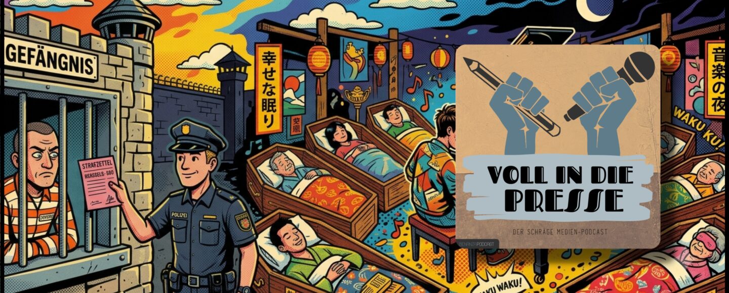 Podcast Cover Voll in die Presse Episode 119 Staffel 6 - Jogginghose, Piano, Musical, Diktator, Falschparker, Strafzettel, Knight Rider, Japan, Medienspiegel, Presse