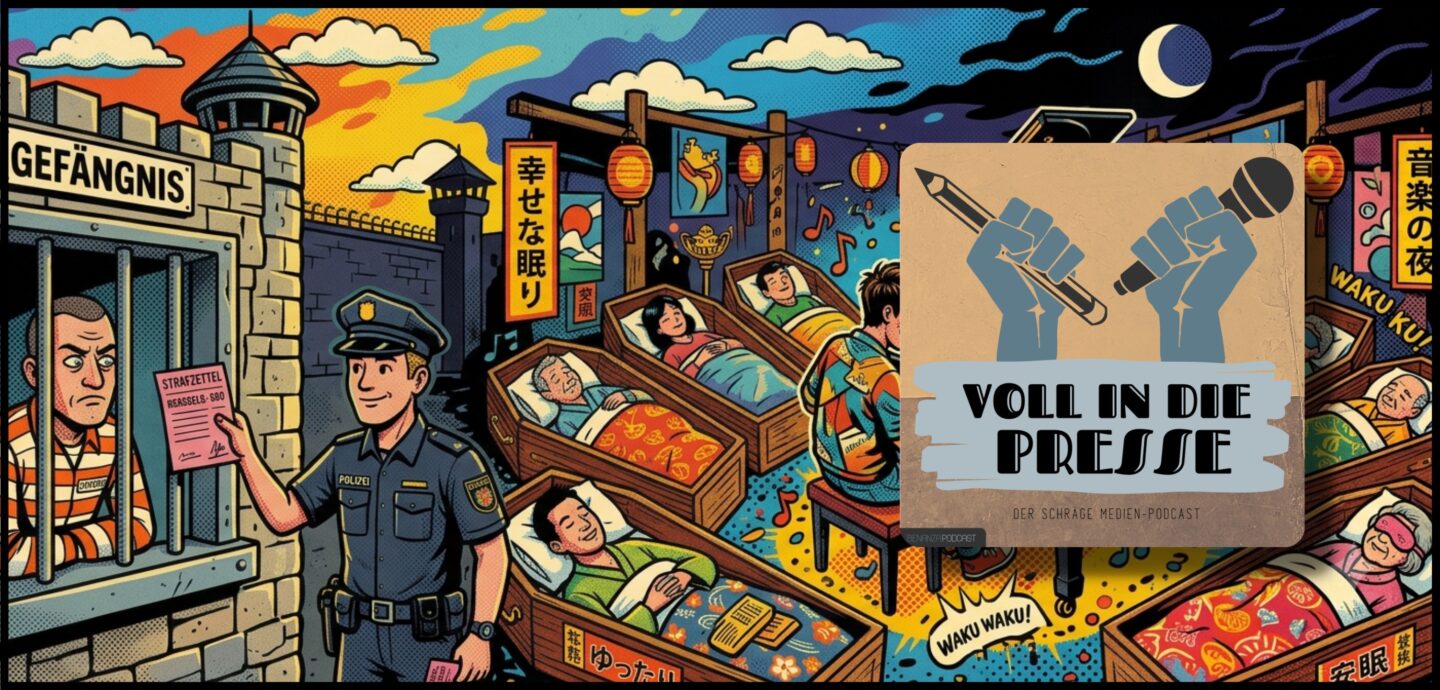 Podcast Cover Voll in die Presse Episode 119 Staffel 6 - Jogginghose, Piano, Musical, Diktator, Falschparker, Strafzettel, Knight Rider, Japan, Medienspiegel, Presse