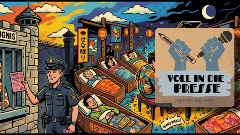 Podcast Cover Voll in die Presse Episode 119 Staffel 6 - Jogginghose, Piano, Musical, Diktator, Falschparker, Strafzettel, Knight Rider, Japan, Medienspiegel, Presse