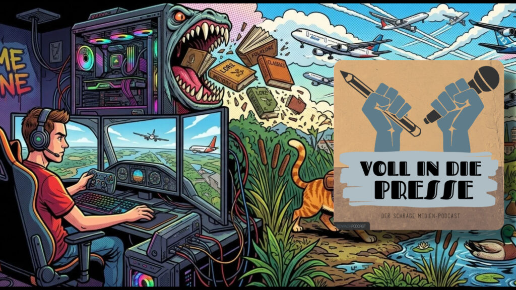 Podcast Cover Voll in die Presse Episode 125 Staffel 6 - KI, Karen, Bücher, Katzen, Publife, Bierglas, Crafbeer, Flugloten, Gaming, Medienspiegel