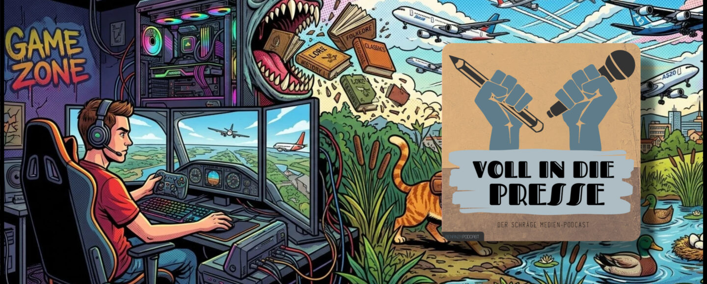 Podcast Cover Voll in die Presse Episode 125 Staffel 6 - KI, Karen, Bücher, Katzen, Publife, Bierglas, Crafbeer, Flugloten, Gaming, Medienspiegel