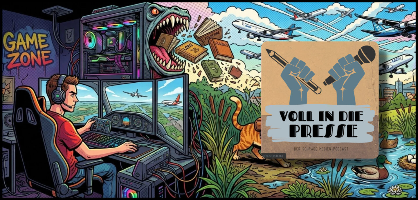 Podcast Cover Voll in die Presse Episode 125 Staffel 6 - KI, Karen, Bücher, Katzen, Publife, Bierglas, Crafbeer, Flugloten, Gaming, Medienspiegel