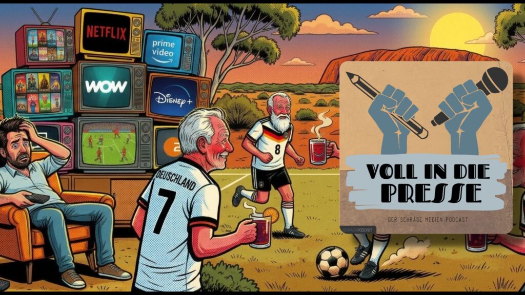 Podcast Cover Voll in die Presse Episode 126 Staffel 6 - Fußball, Radsport, Seniorensport, Streaming, Glühwein, Weihnachtsmarkt, Peru, Medien, Kurios